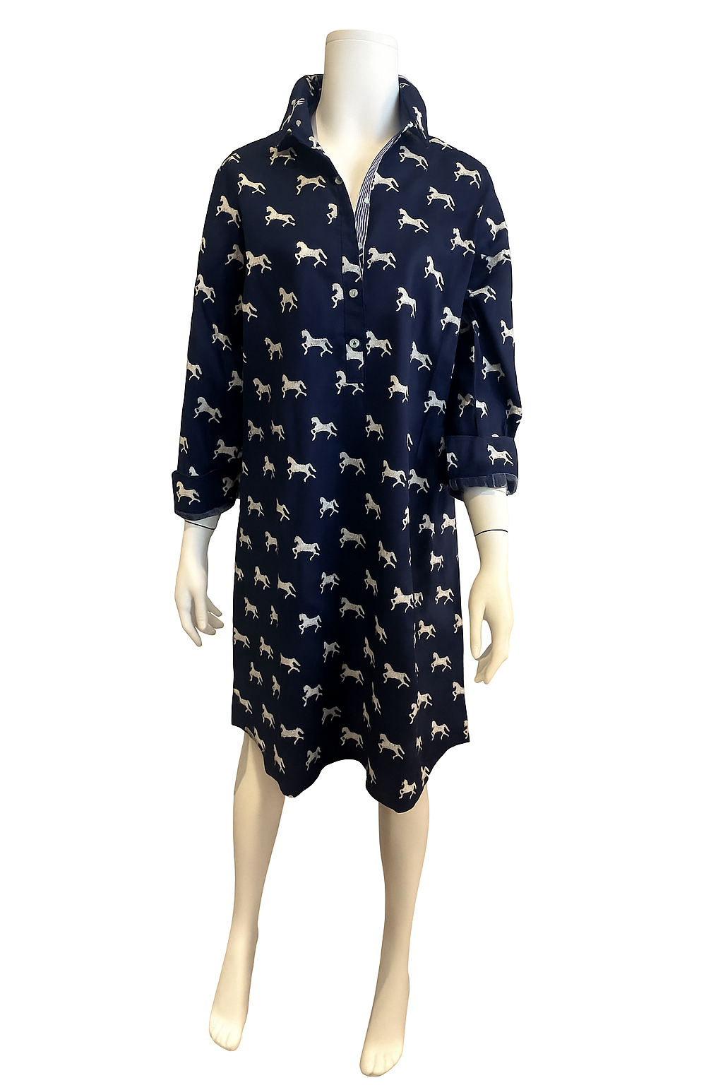 Claire Popover Shirt Dress - Navy With White Pony