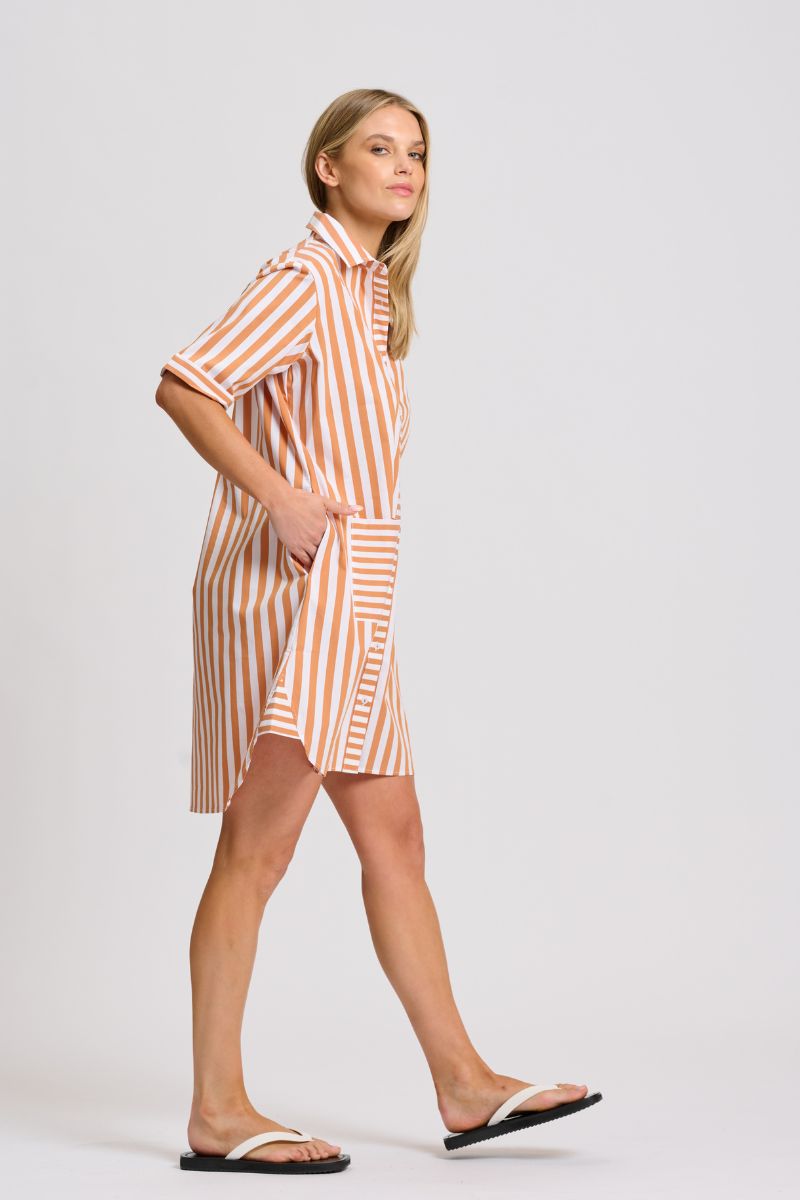 Clara Dress - Burnt Orange Stripe