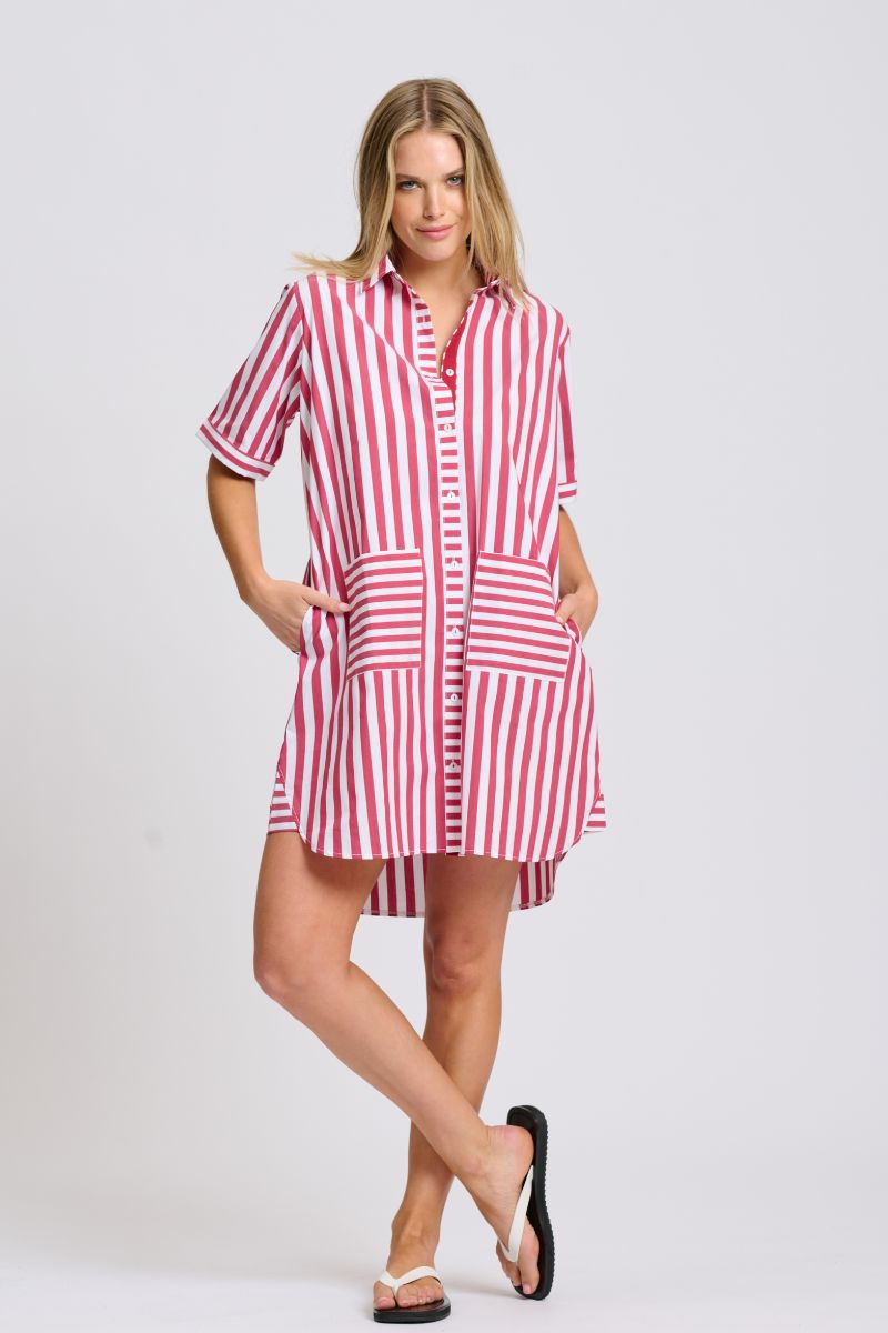 Clara Dress - Dark Red Stripe