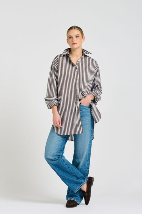 Bobbie Boyfriend Shirt - Chocolate Stripe