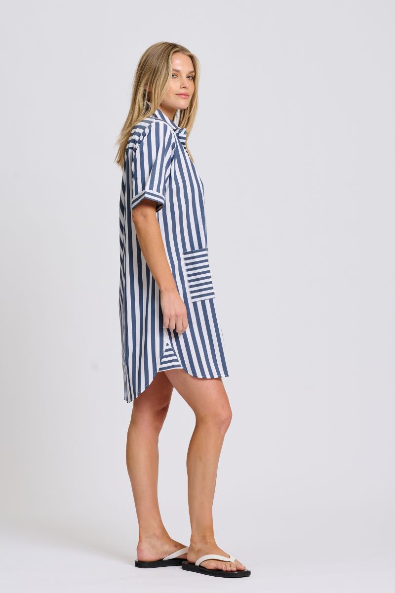 Clara Dress - French Navy Stripe