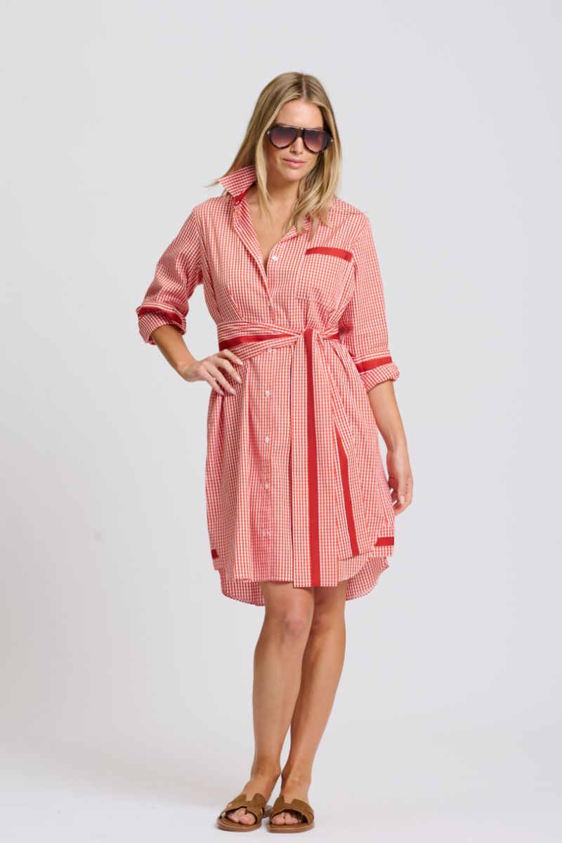 Winnie Classic Shirt Dress - Dark Red Gingham