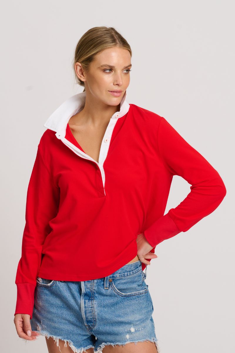 Touchdown Rugby Sweatshirt - Red & White
