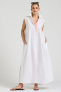 Sabine Dress Sleeveless Dress - White With Pink & Beige Trim