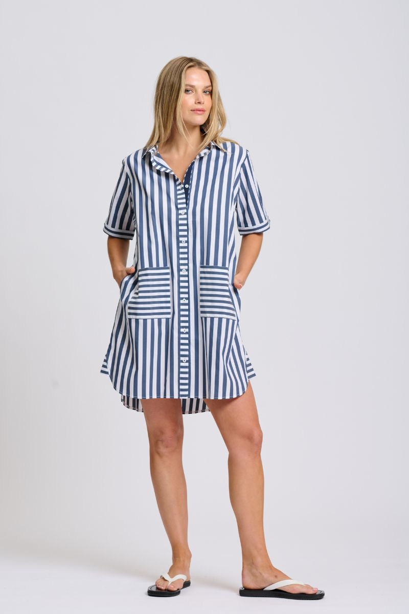 Clara Dress - French Navy Stripe