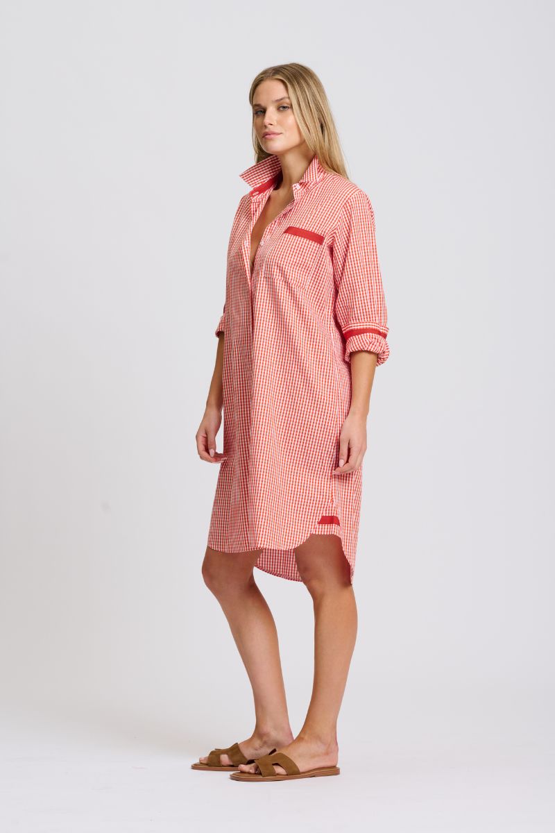 Winnie Classic Shirt Dress - Dark Red Gingham
