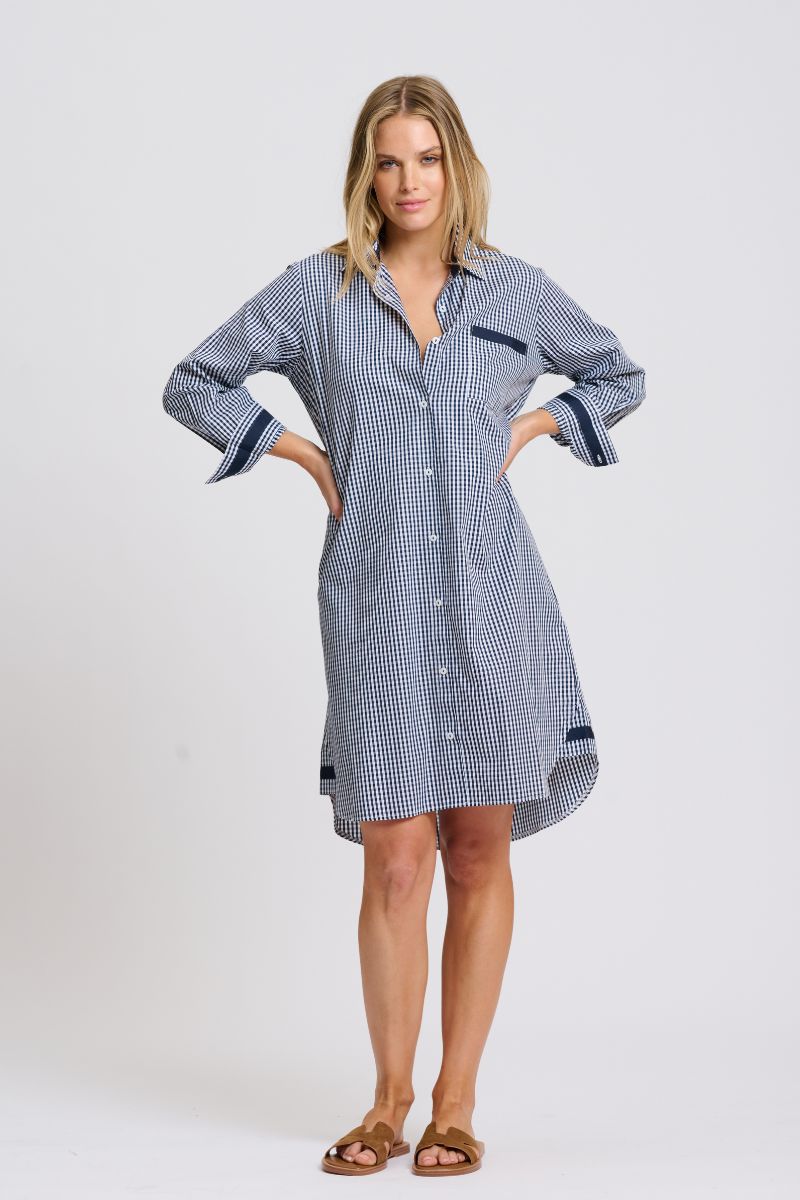 Winnie Classic Shirt Dress - Navy Gingham