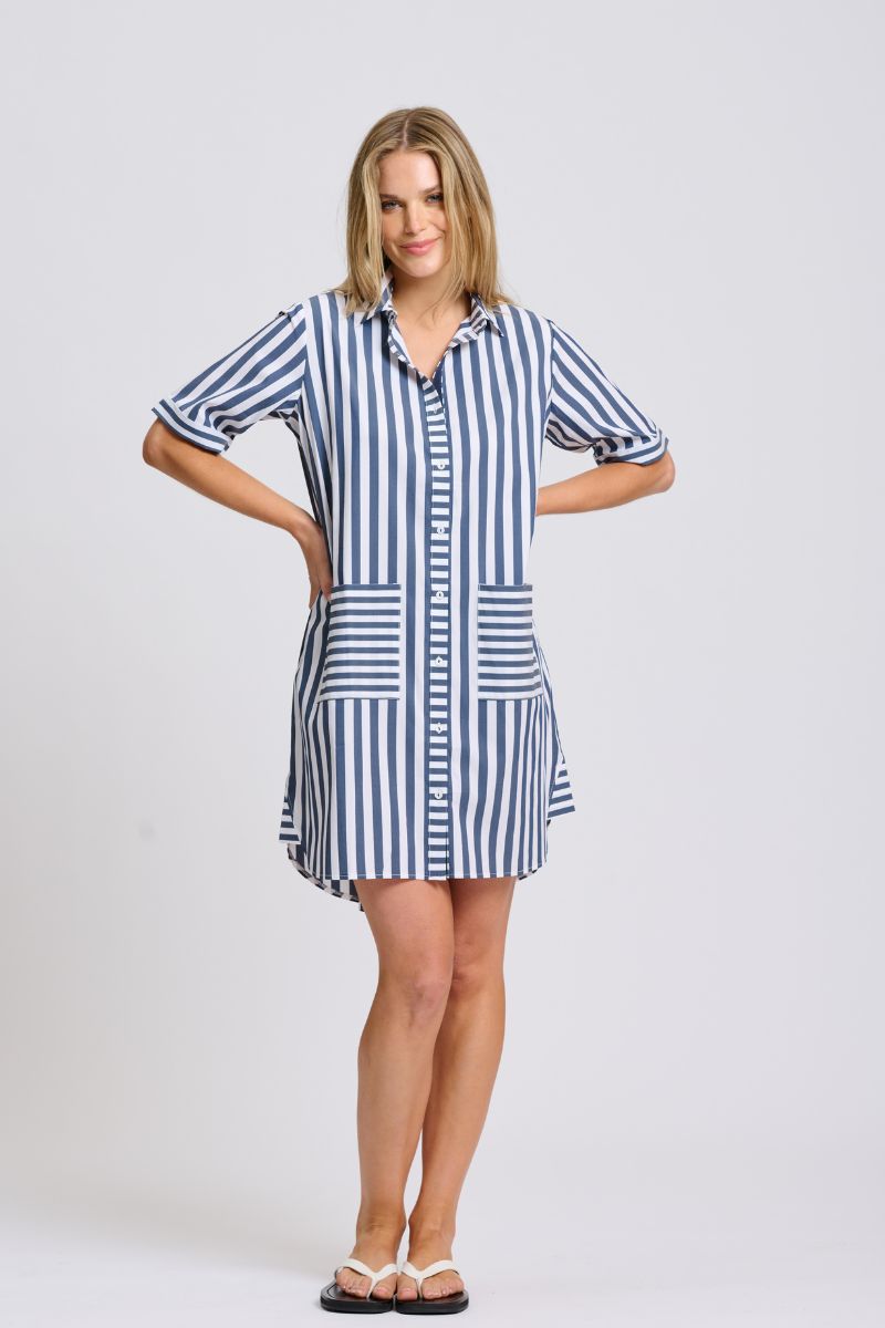 Clara Dress - French Navy Stripe