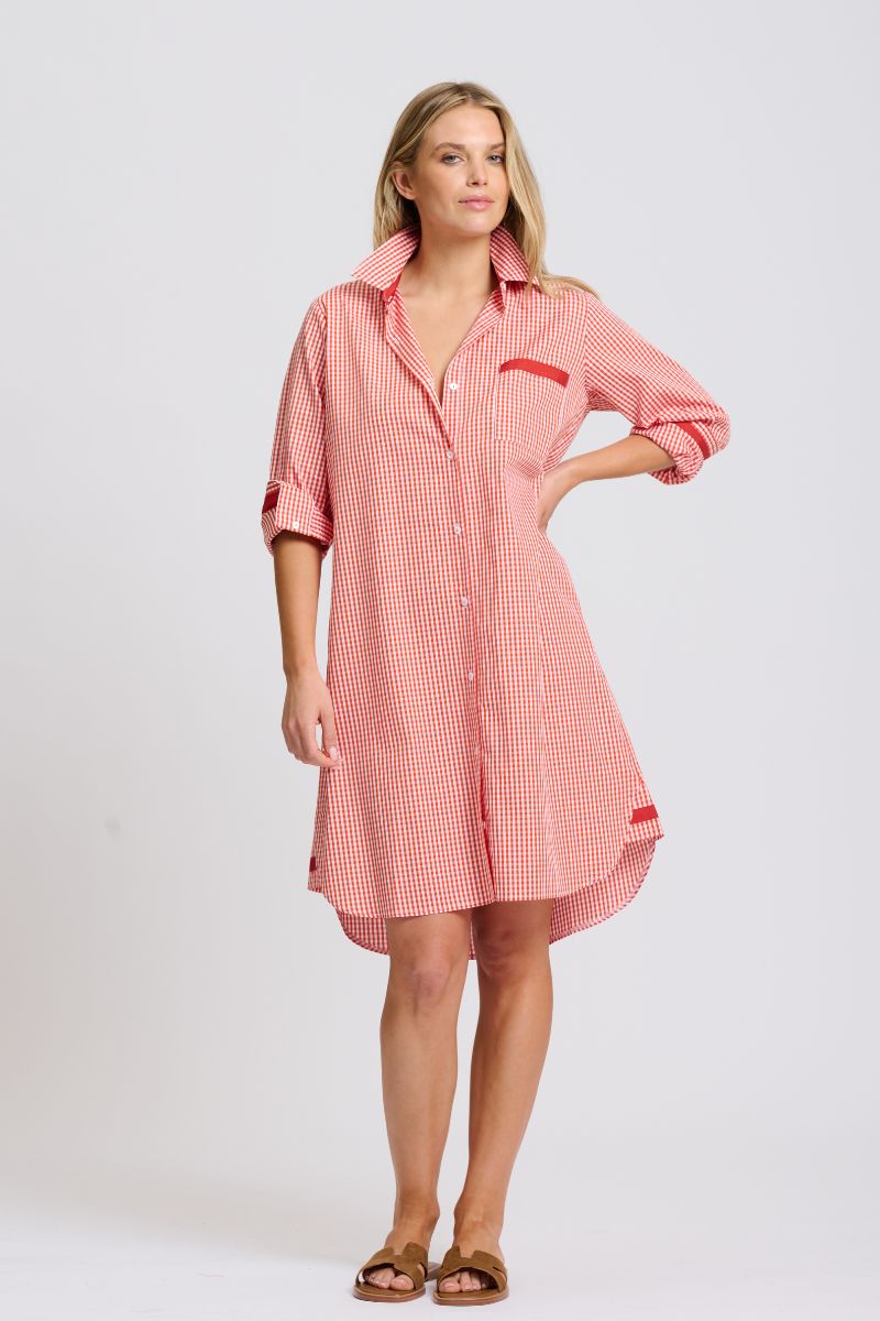 Winnie Classic Shirt Dress - Dark Red Gingham