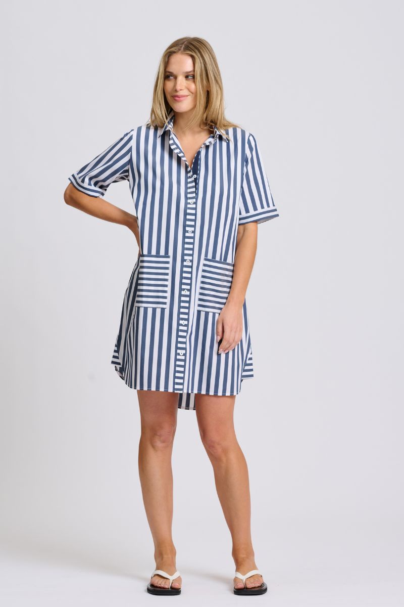 Clara Dress - French Navy Stripe