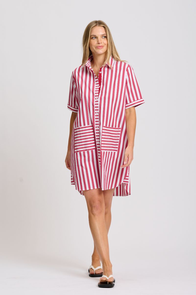 Clara Dress - Dark Red Stripe