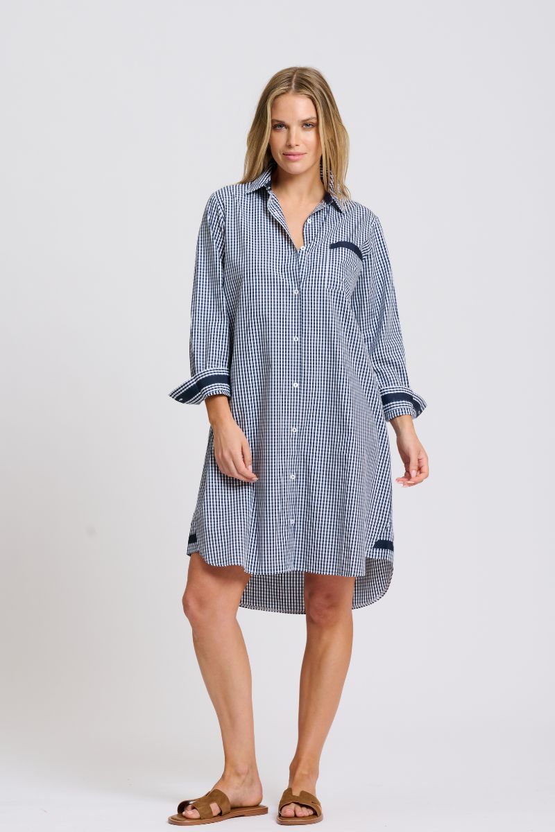 Winnie Classic Shirt Dress - Navy Gingham