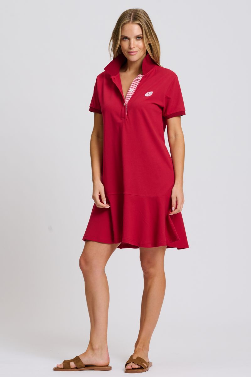 Football Polo Mini Dress - Dark Red & White