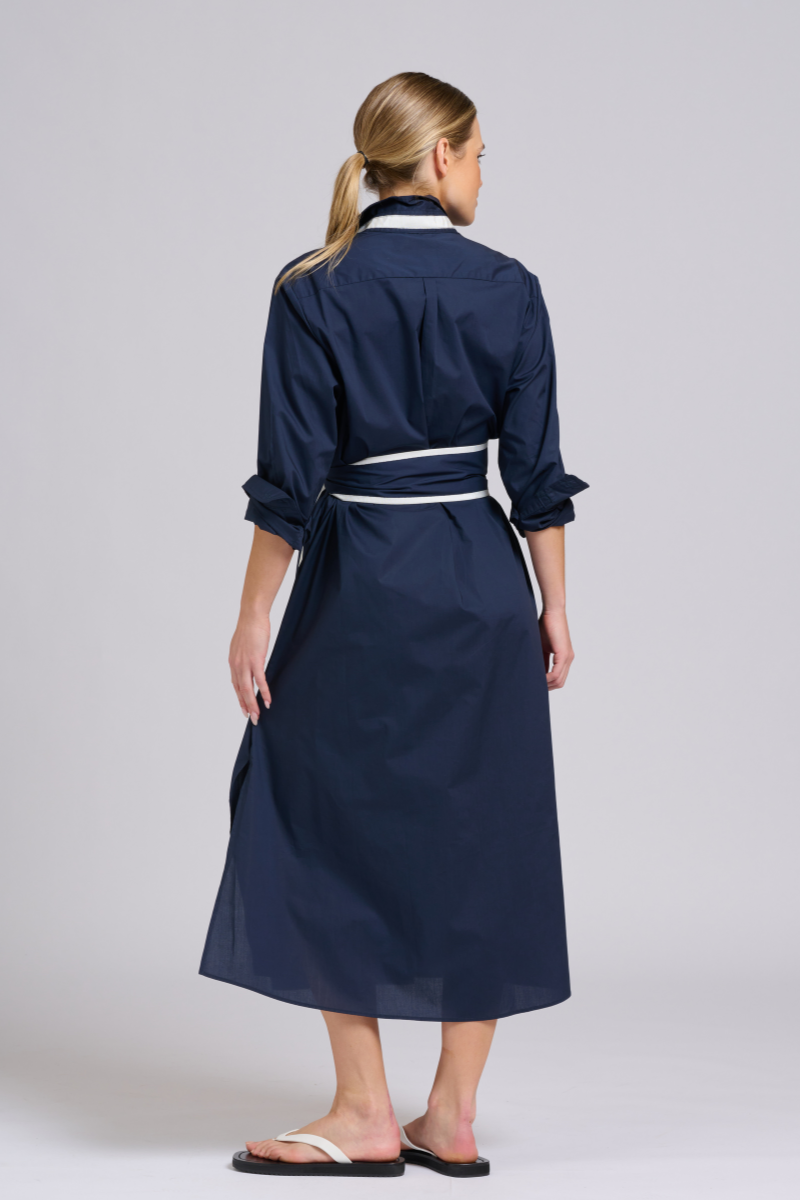 Luna Longline Shirtdress - French Navy Trim