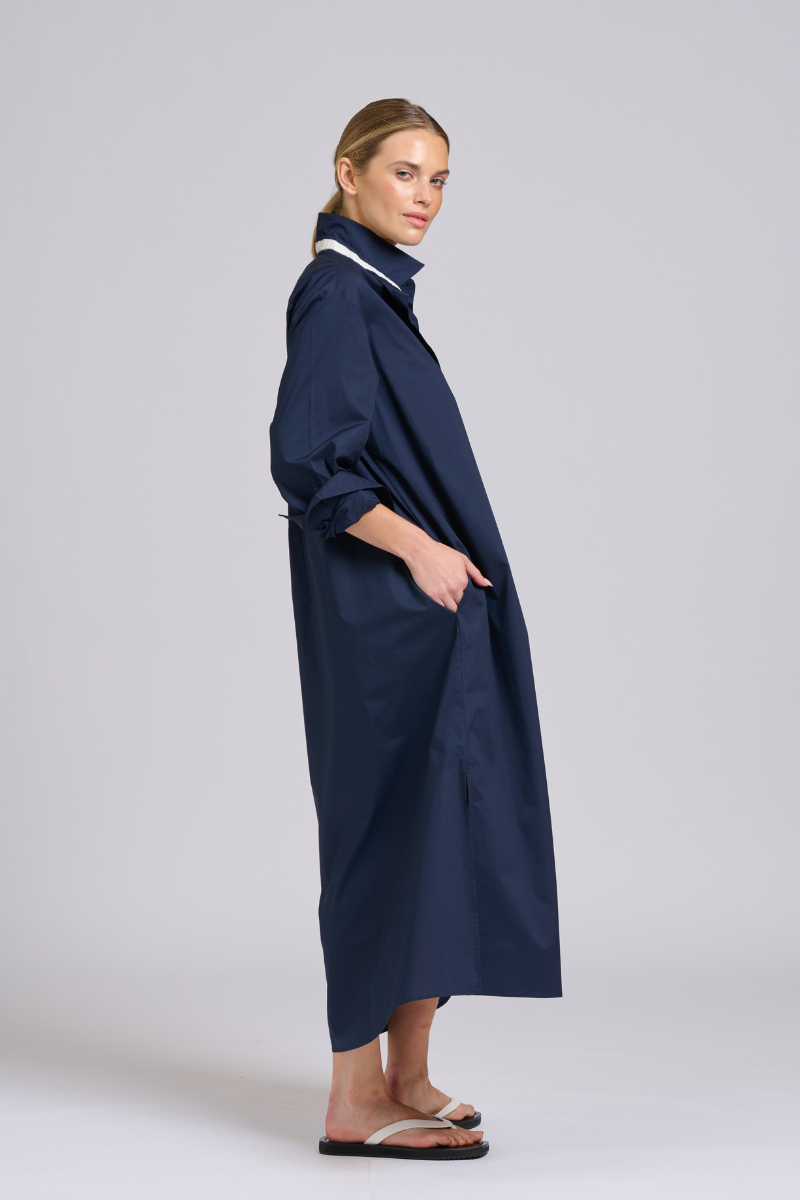 Luna Longline Shirtdress - French Navy Trim
