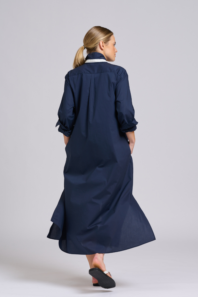 Luna Longline Shirtdress - French Navy Trim