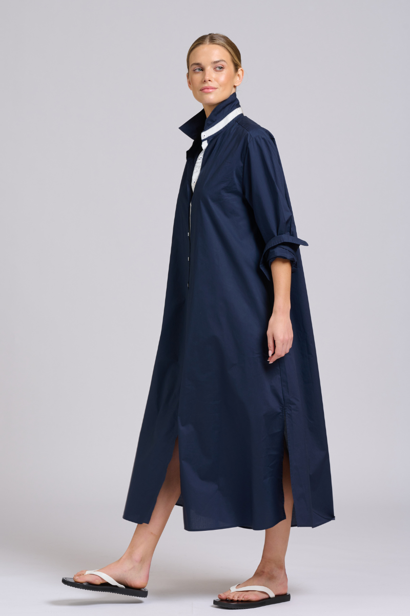 Luna Longline Shirtdress - French Navy Trim