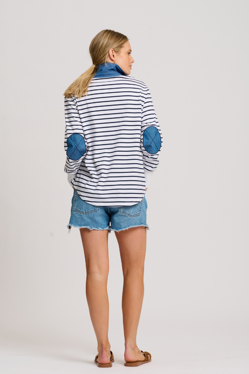 Rugger Rugby Sweatshirt - Breton Stripe / Denim