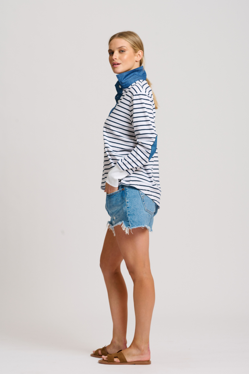 Rugger Rugby Sweatshirt - Breton Stripe / Denim