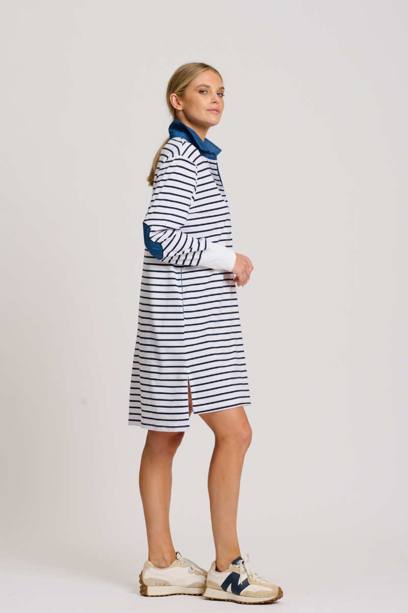 Rugger Rugby Dress - Breton Stripe / Denim
