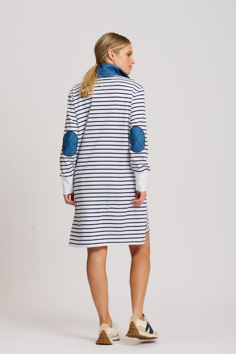 Rugger Rugby Dress - Breton Stripe / Denim