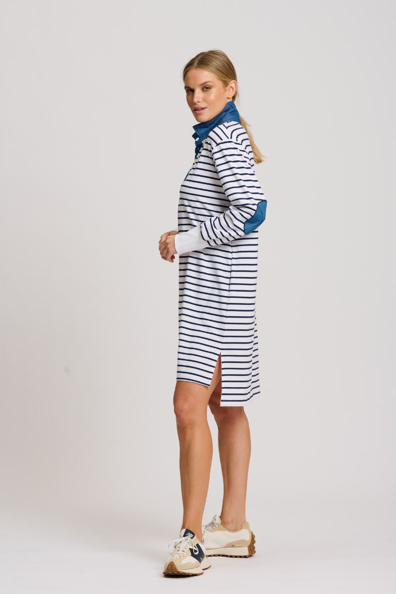 Rugger Rugby Dress - Breton Stripe / Denim