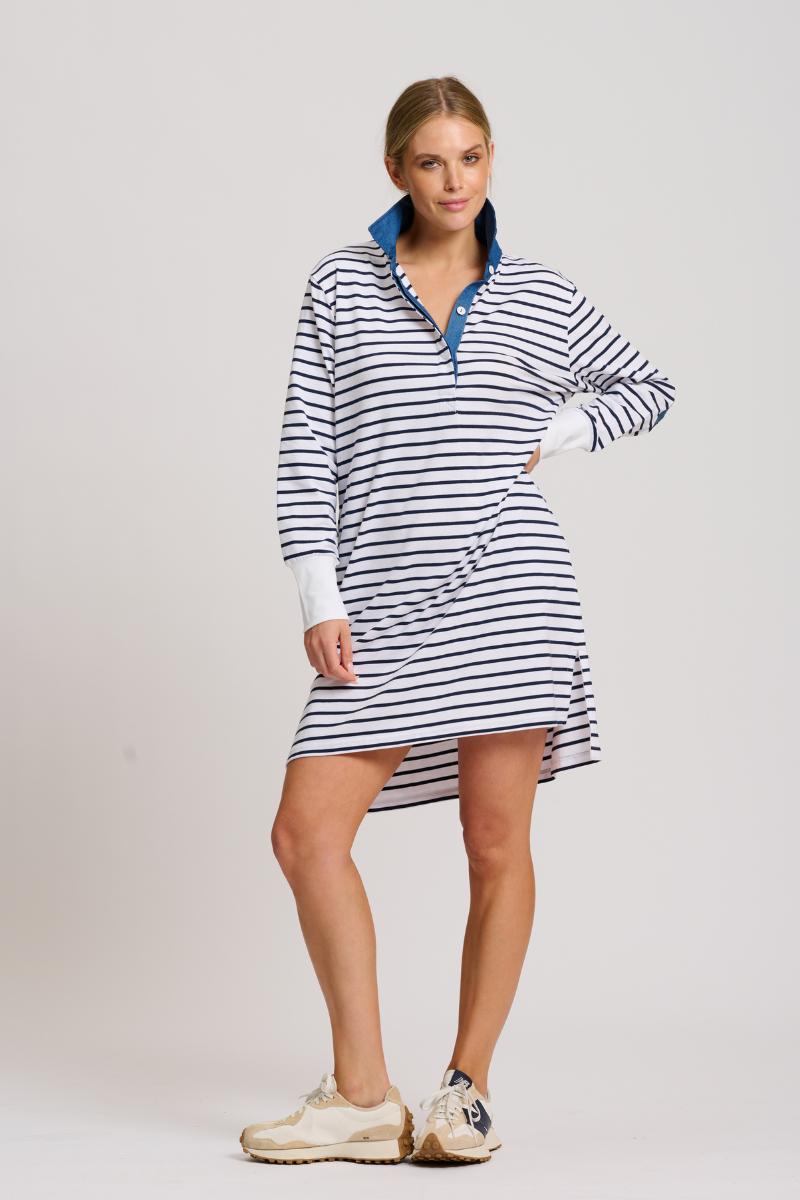 Rugger Rugby Dress - Breton Stripe / Denim
