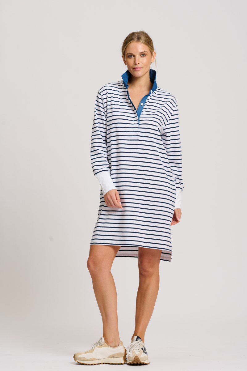 Rugger Rugby Dress - Breton Stripe / Denim