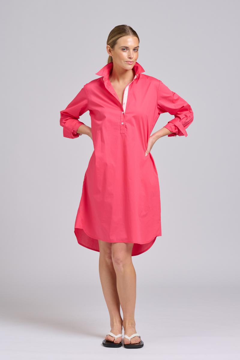 Claire Classic Popover - Raspberry / Ivory Trim