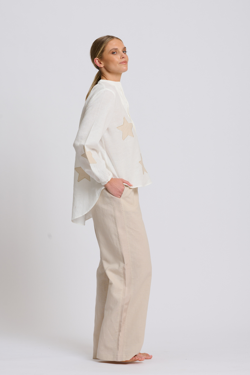Kitty Popover Shirt - Ivory / Biscuit Star Applique
