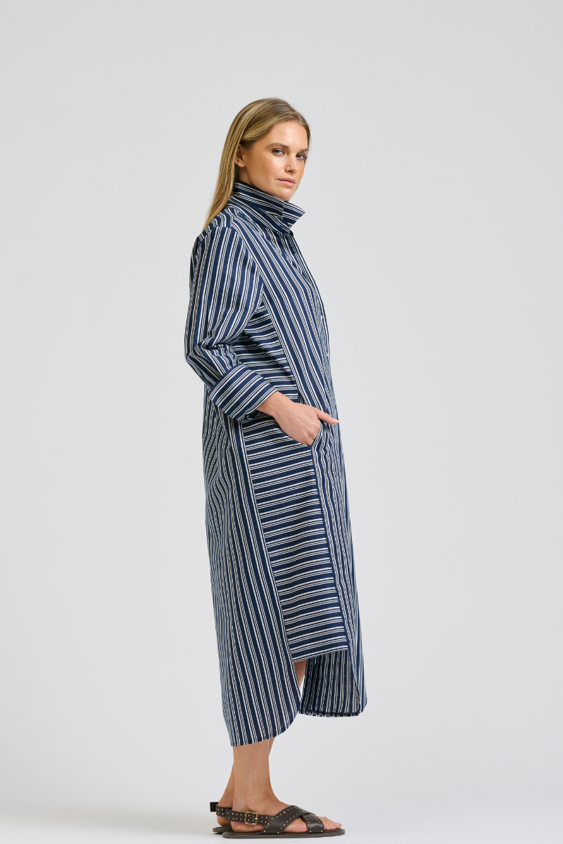 Andrea Shirtdress - Bold Navy Stripe