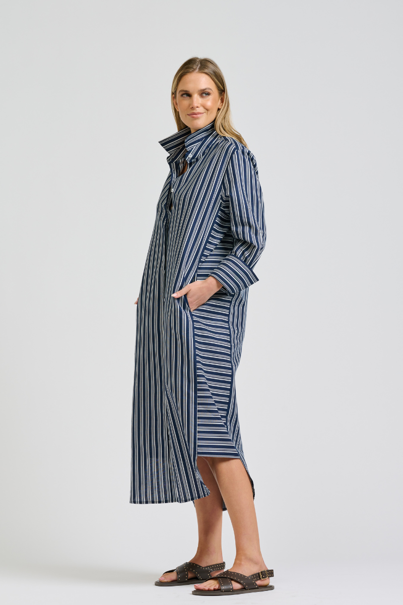 Andrea Shirtdress - Bold Navy Stripe