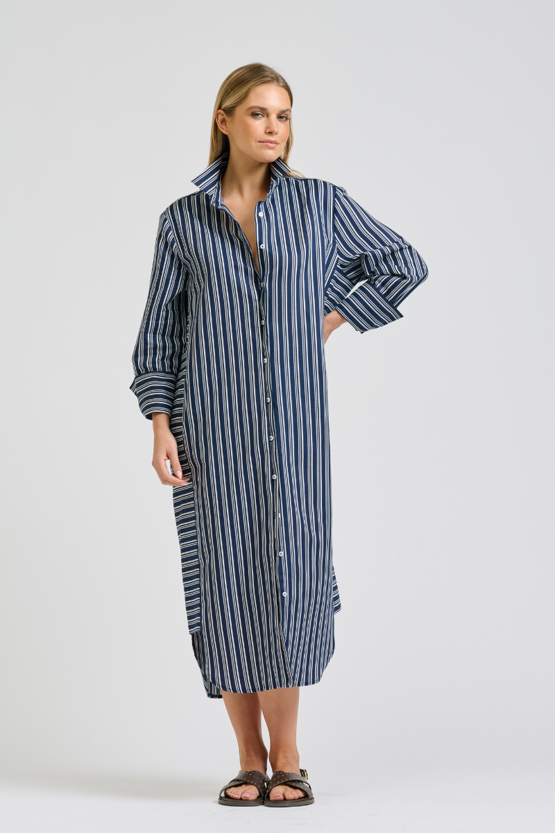 Andrea Shirtdress - Bold Navy Stripe