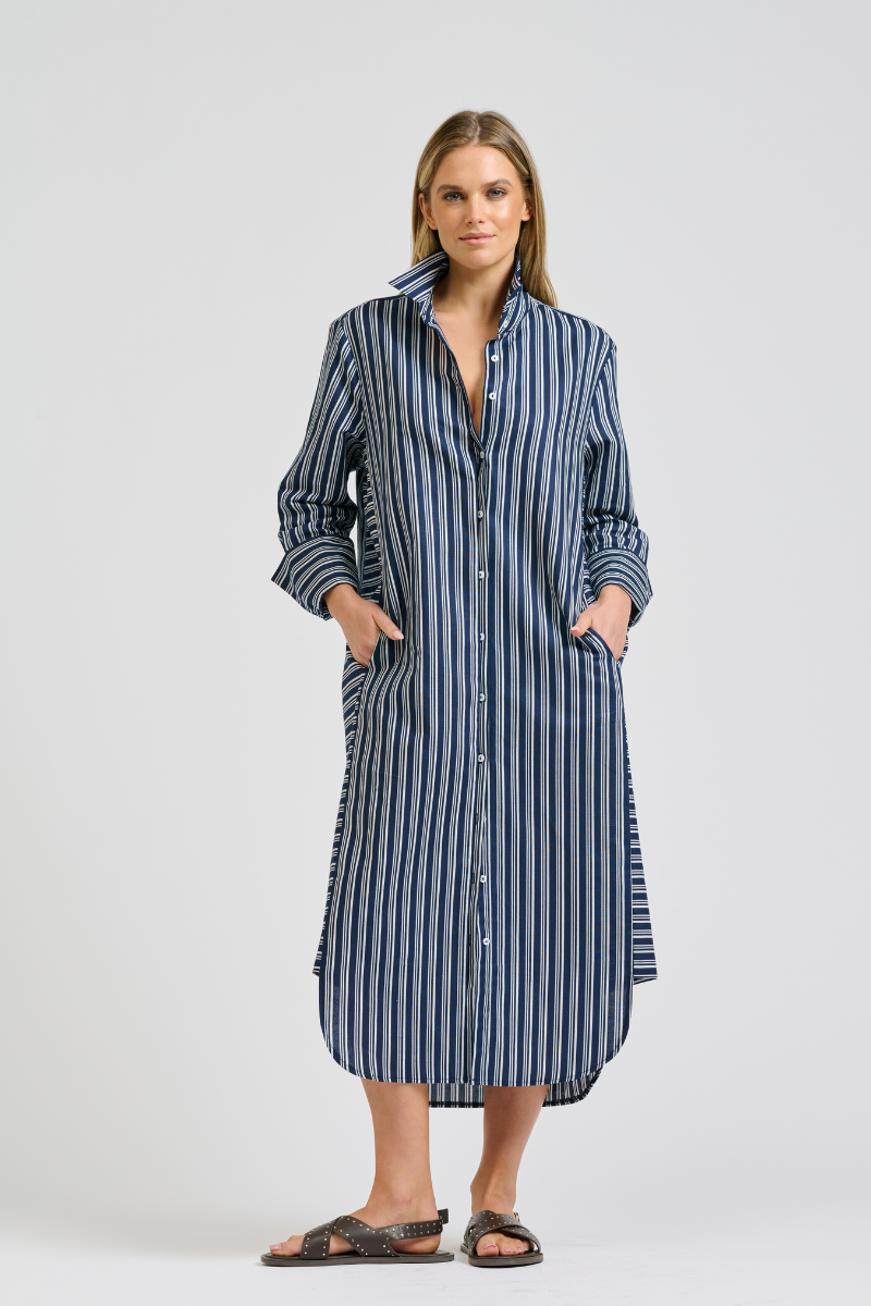 Andrea Shirtdress - Bold Navy Stripe