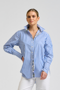 Elodie Shirt Silk Trims - Mid Blue Stripe