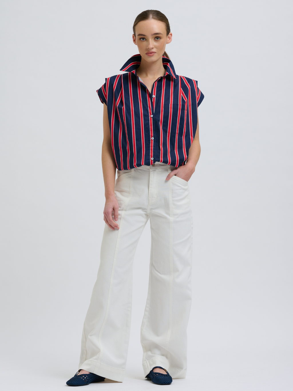 Bessie Top - Navy & Red Stripe