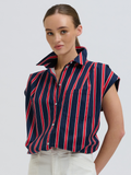 Bessie Top - Navy & Red Stripe