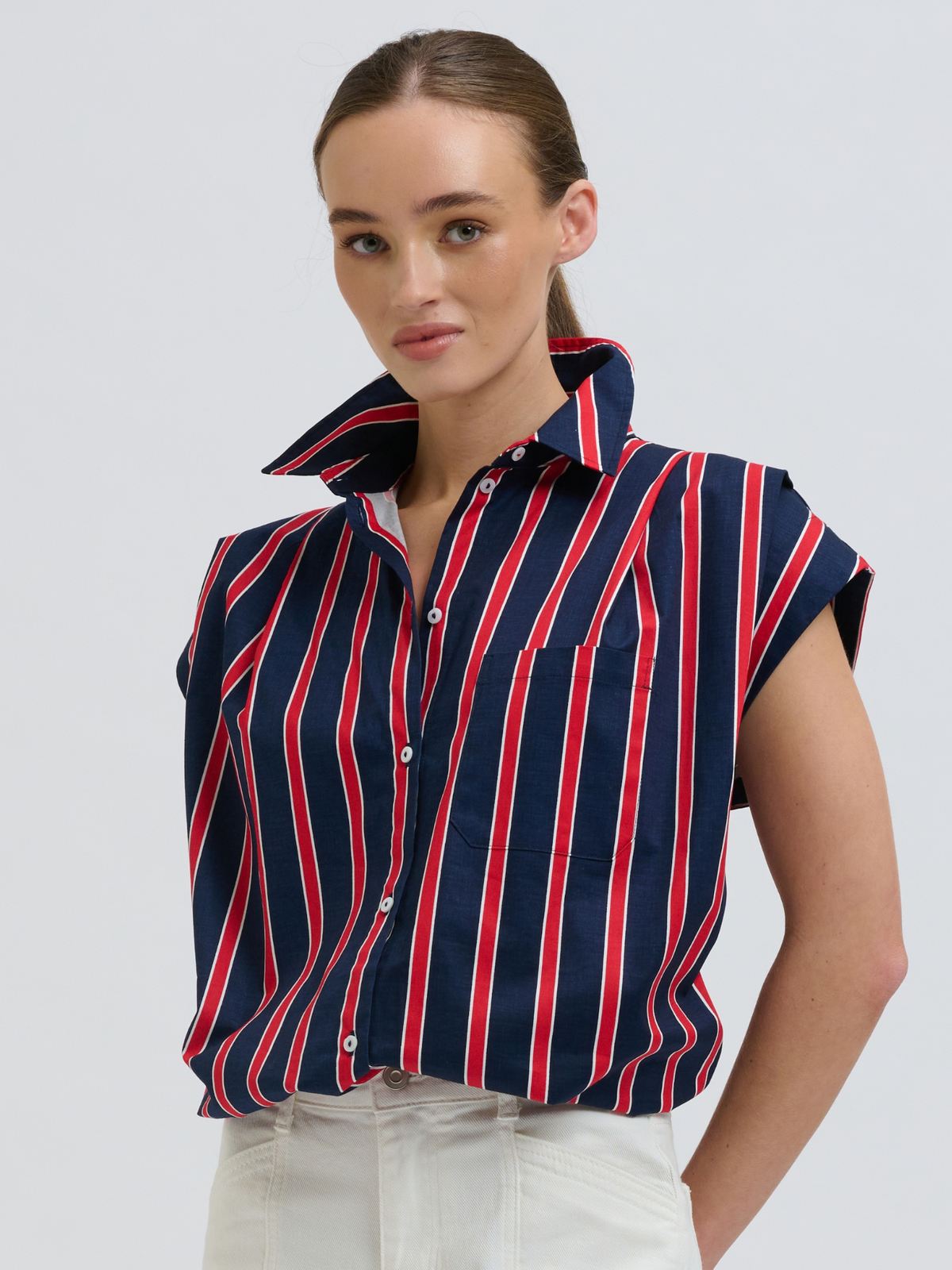 Bessie Top - Navy & Red Stripe