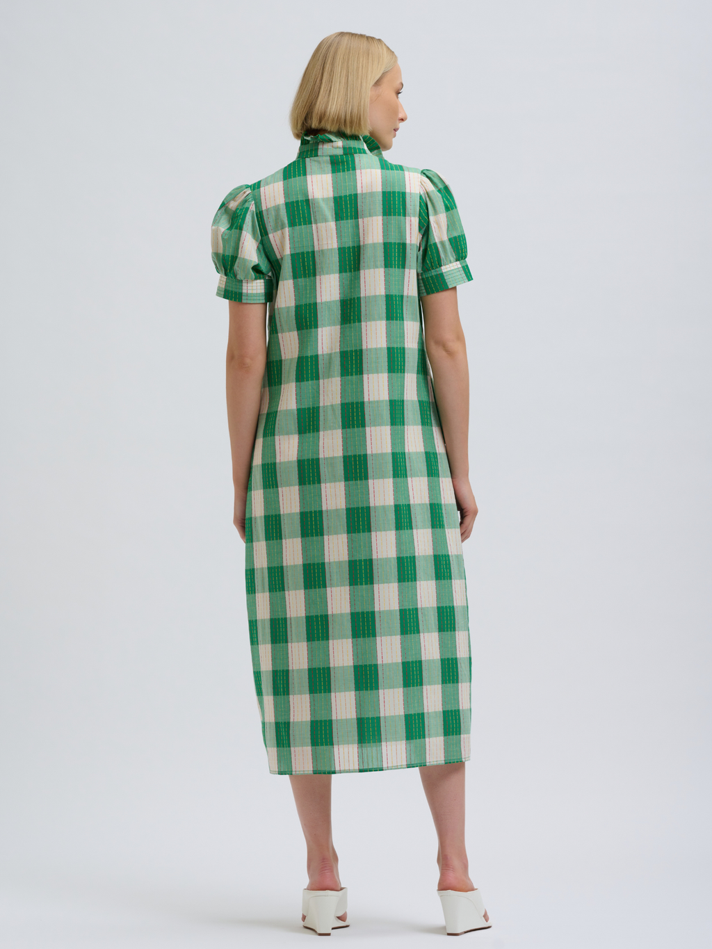 Anais Frill Collar Long Line Shirtdress - Big Green Gingham