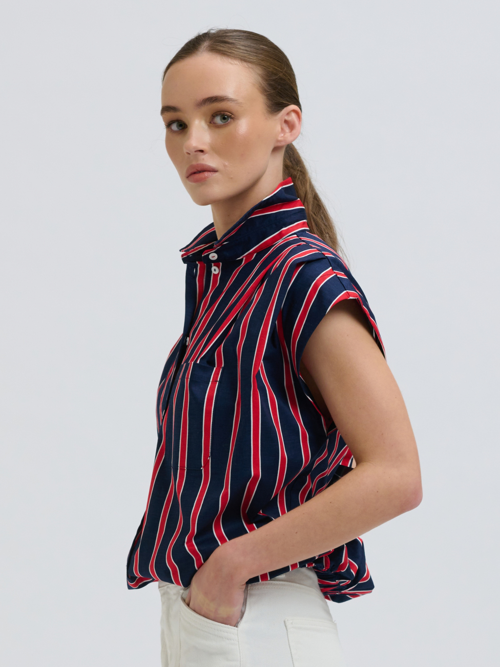 Bessie Top - Navy & Red Stripe