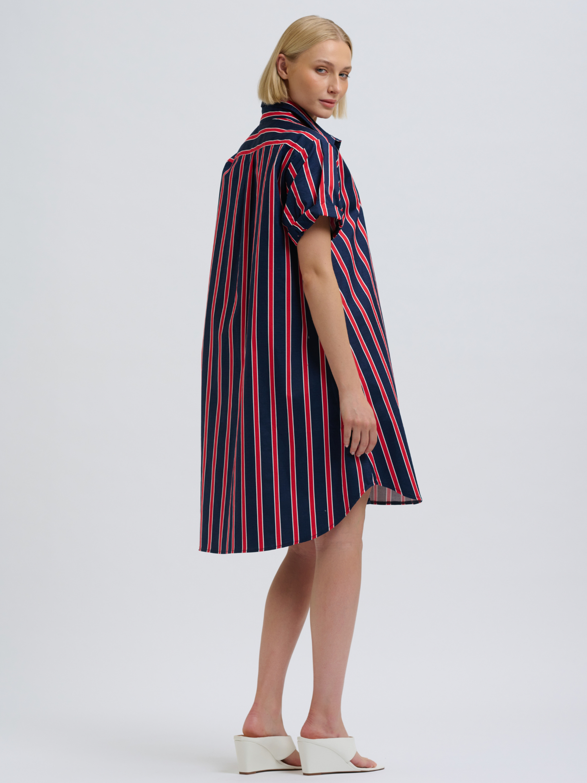Lucy Short Sleeve Short Dress - Navy & Red Stripe