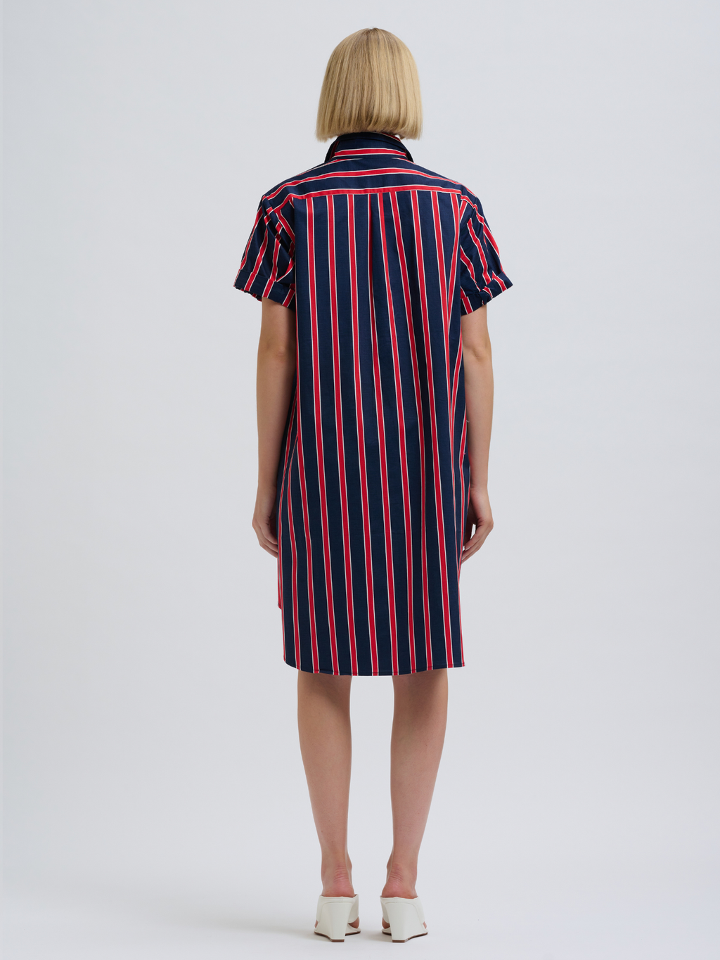 Lucy Short Sleeve Short Dress - Navy & Red Stripe
