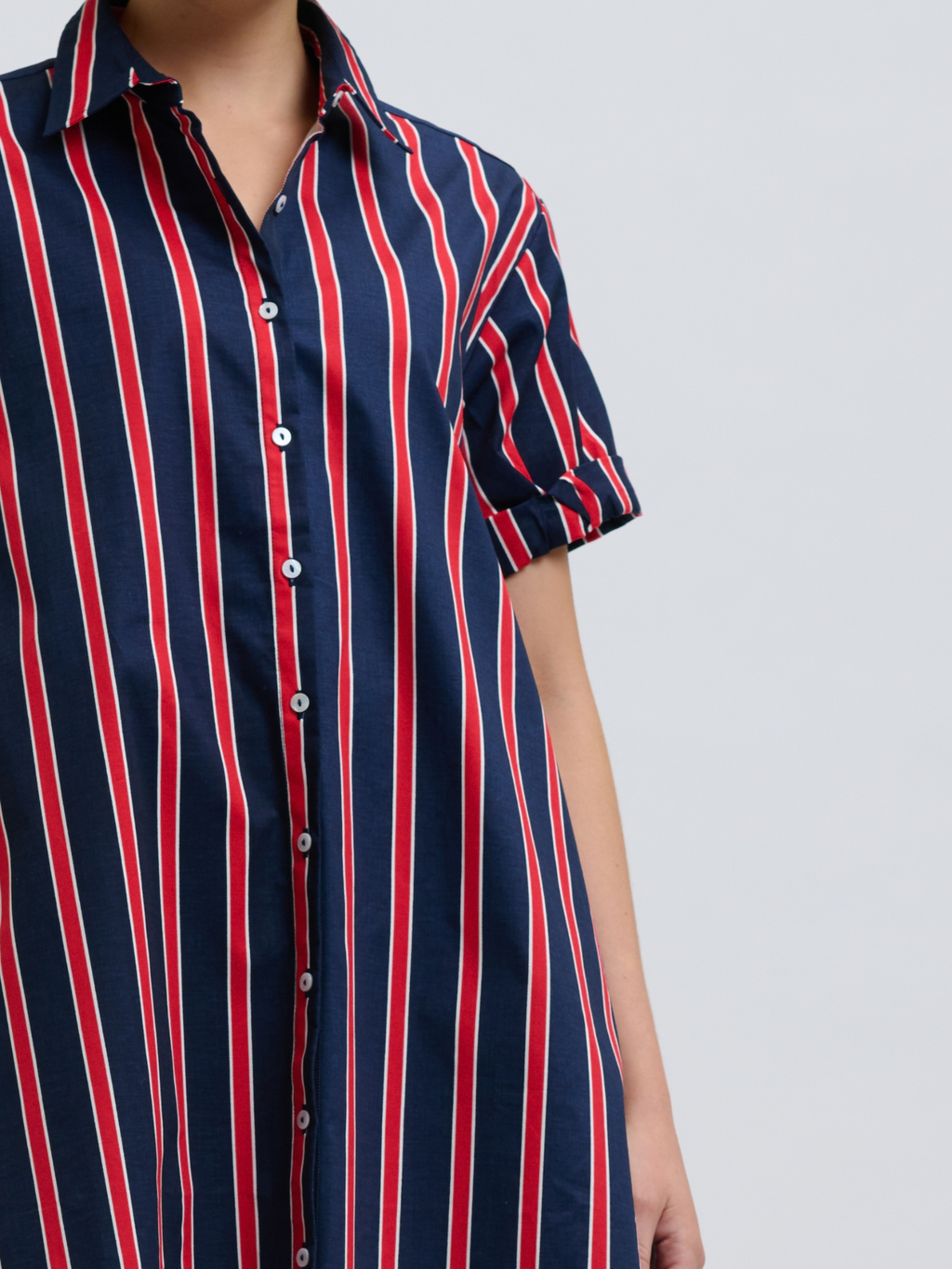 Lucy Short Sleeve Short Dress - Navy & Red Stripe