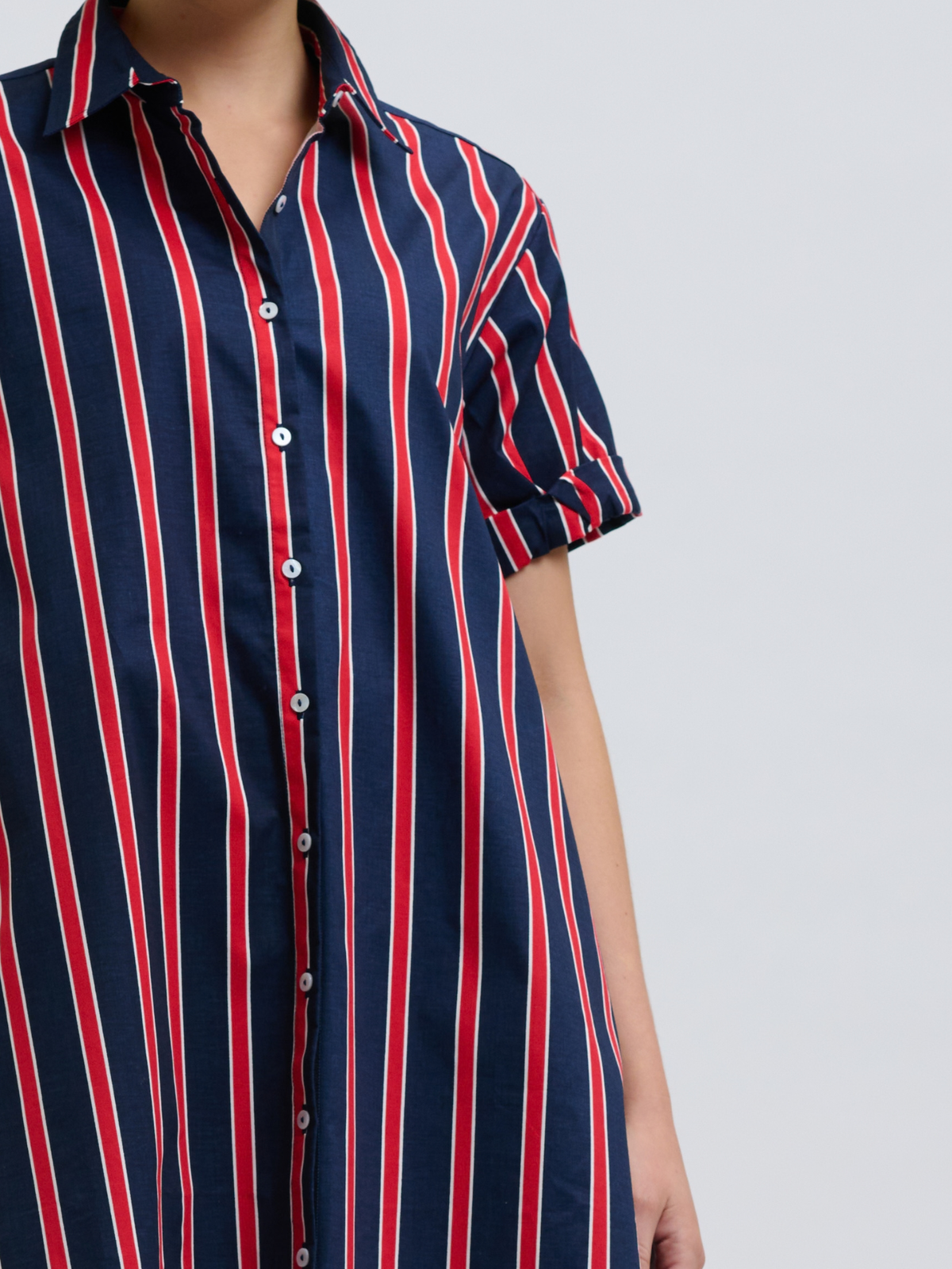 Lucy Short Sleeve Short Dress - Navy & Red Stripe