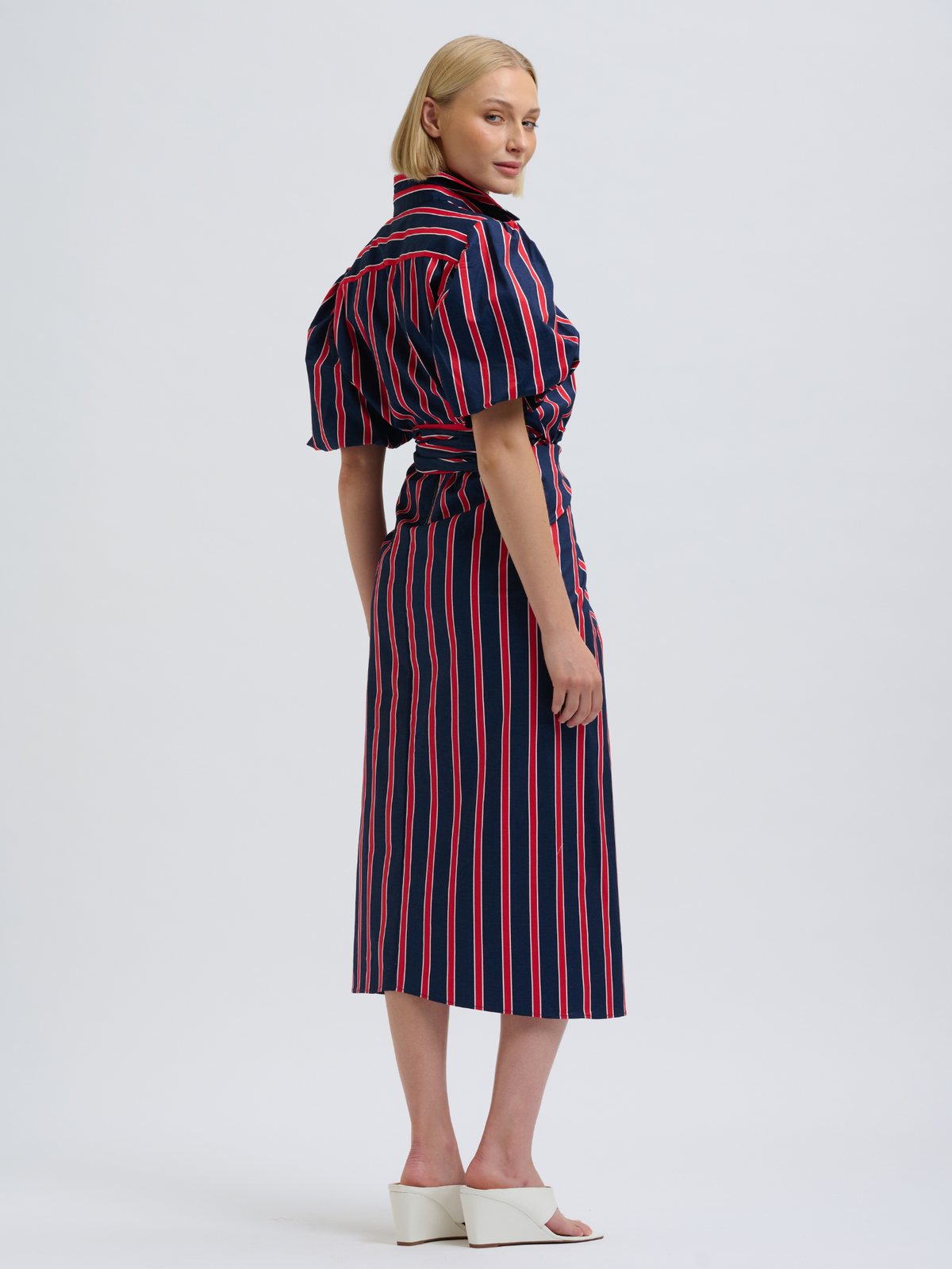 Araminta Wrap Dress - Navy & Red Stripe