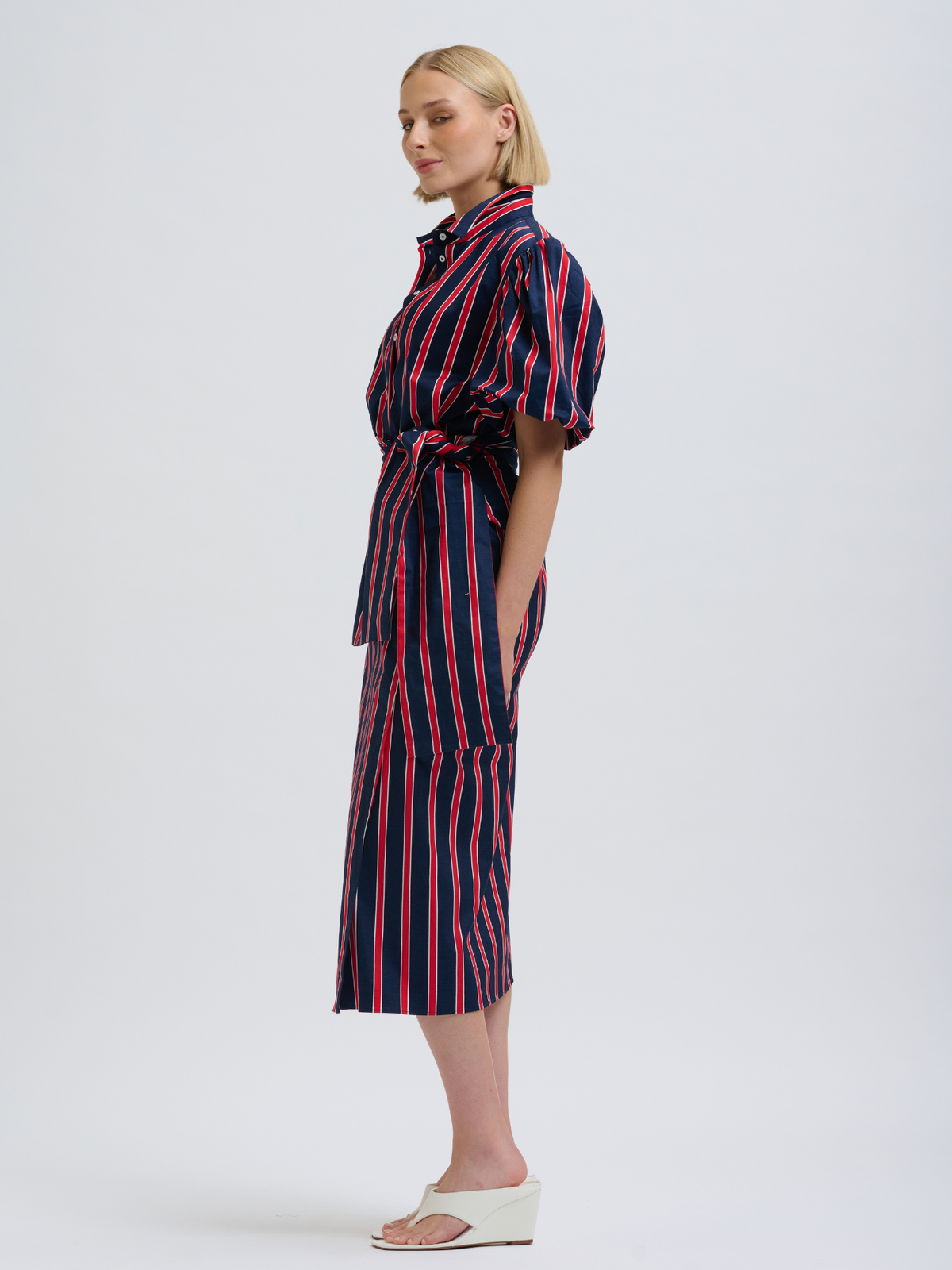Araminta Wrap Dress - Navy & Red Stripe