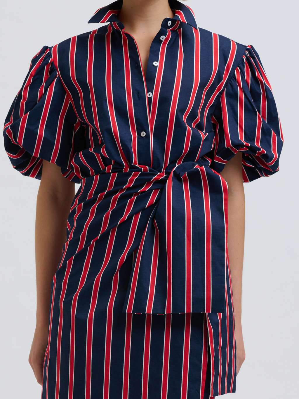 Araminta Wrap Dress - Navy & Red Stripe