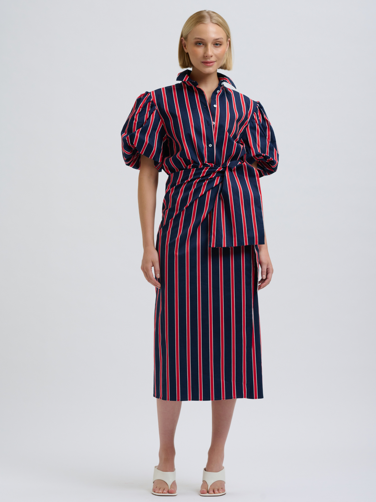 Araminta Wrap Dress - Navy & Red Stripe