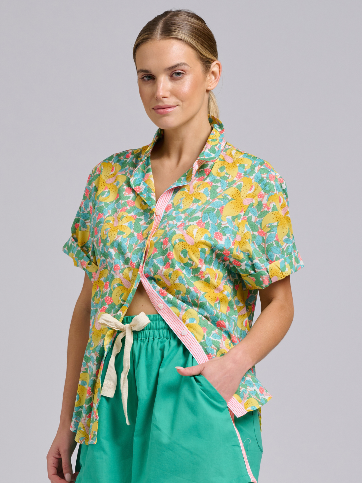 Arabella Trim Shirt - Neon Floral / Neon Trim