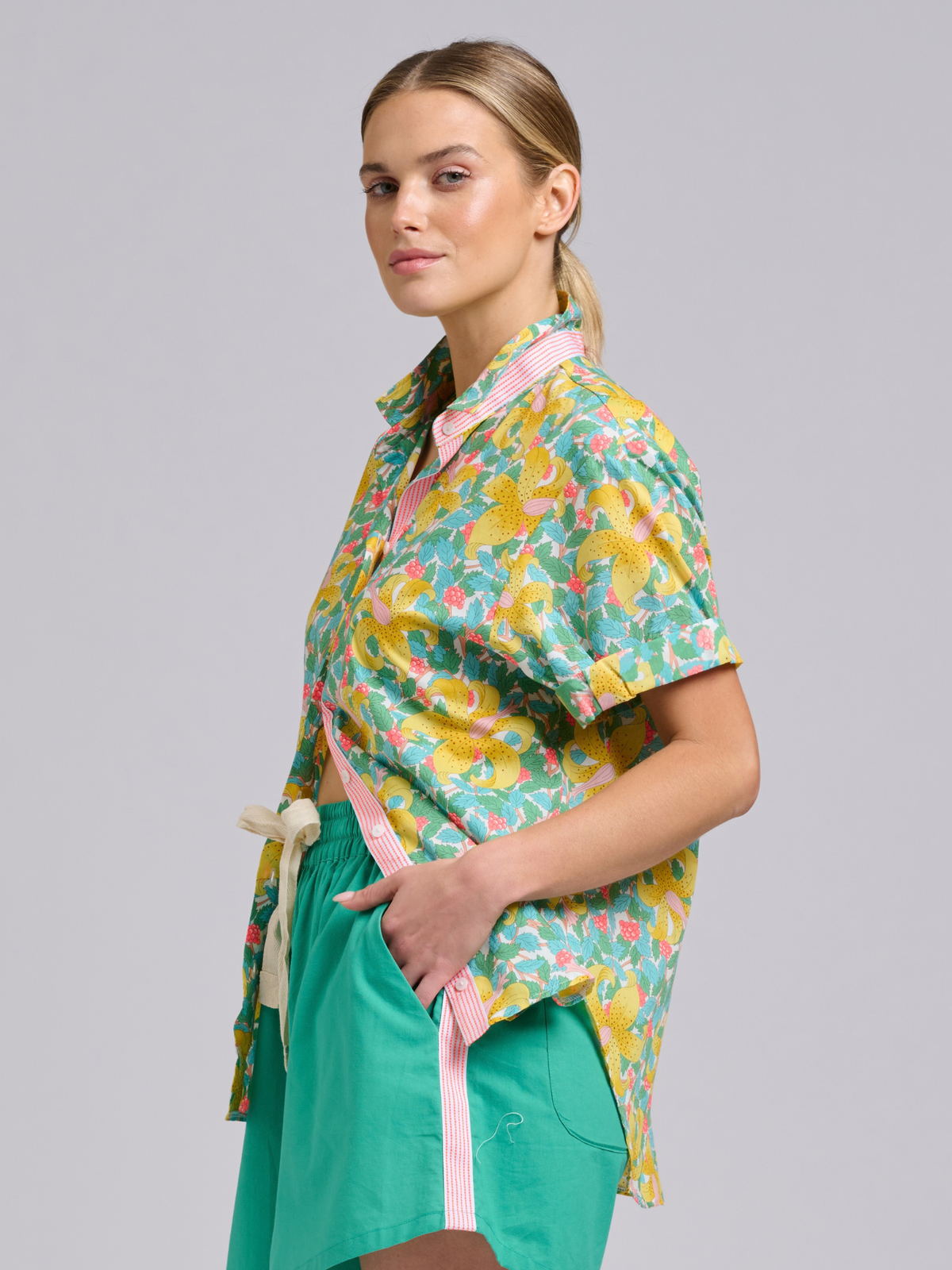Arabella Trim Shirt - Neon Floral / Neon Trim